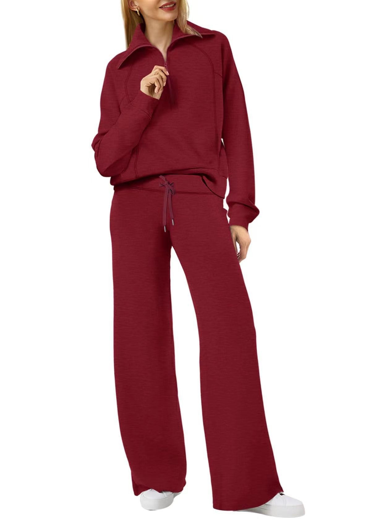 VVZ Women's Casual 2-Piece Sweatsuit Set - Half Zip Pullover Sweatshirt & Wide Leg Pants