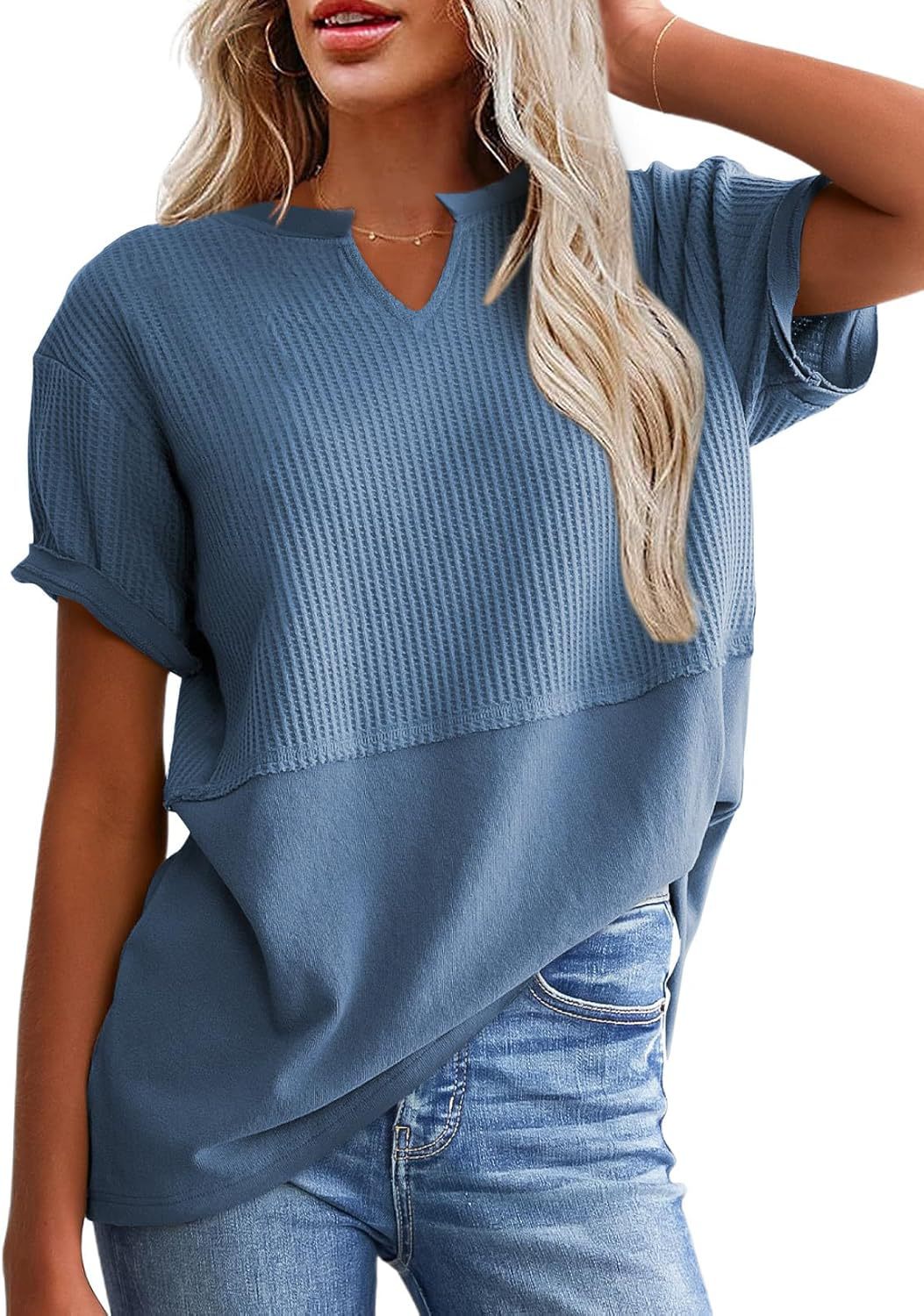 VVZ Cozy Oversized Waffle Knit V-Neck Top