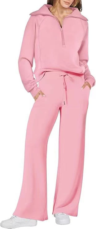 VVZ Women's Casual 2-Piece Sweatsuit Set - Half Zip Pullover Sweatshirt & Wide Leg Pants