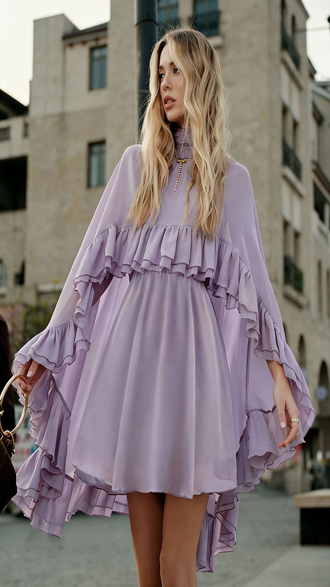 VVZ Semi-Sheer Chiffon Ruffled Dress
