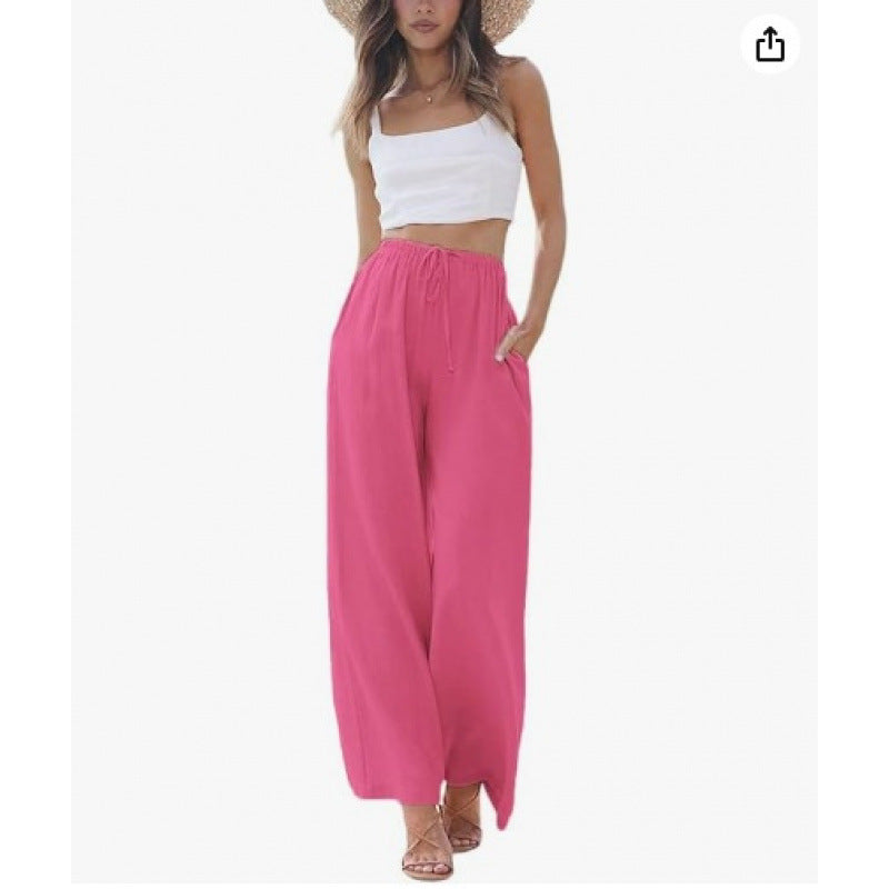 VVZ Women's Cotton-Linen Wide-Leg Summer Trousers