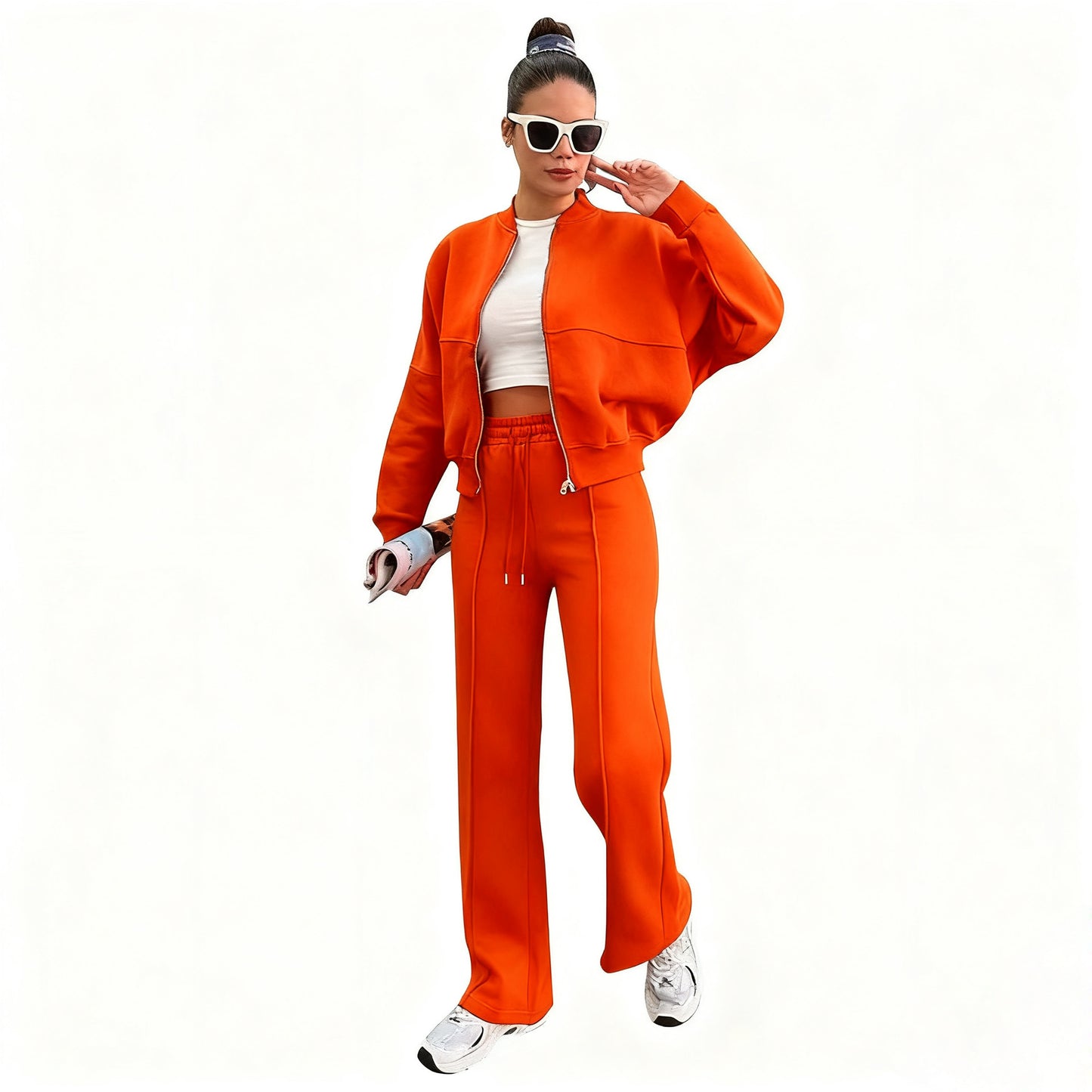 VVZ Women's Casual Striped Long Sleeve Zipper Jacket and Pants Set