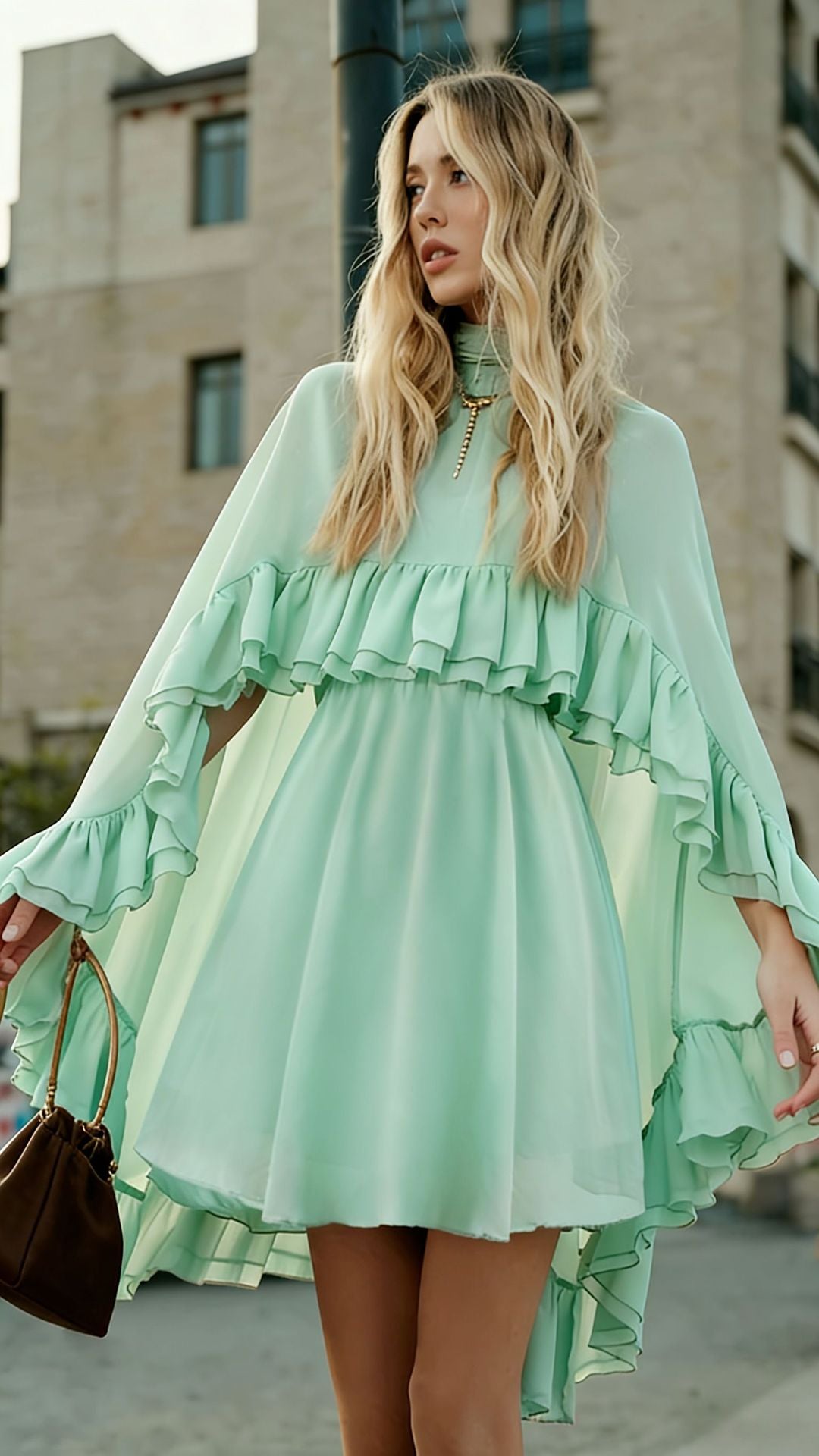 VVZ Semi-Sheer Chiffon Ruffled Dress