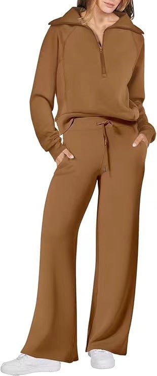 VVZ Women's Casual 2-Piece Sweatsuit Set - Half Zip Pullover Sweatshirt & Wide Leg Pants