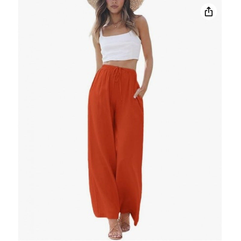 VVZ Women's Cotton-Linen Wide-Leg Summer Trousers