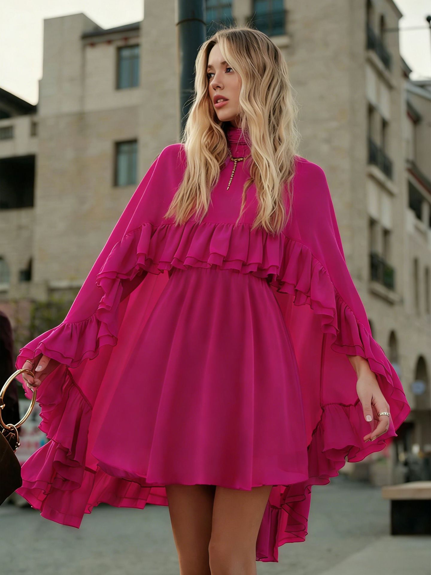 VVZ Semi-Sheer Chiffon Ruffled Dress