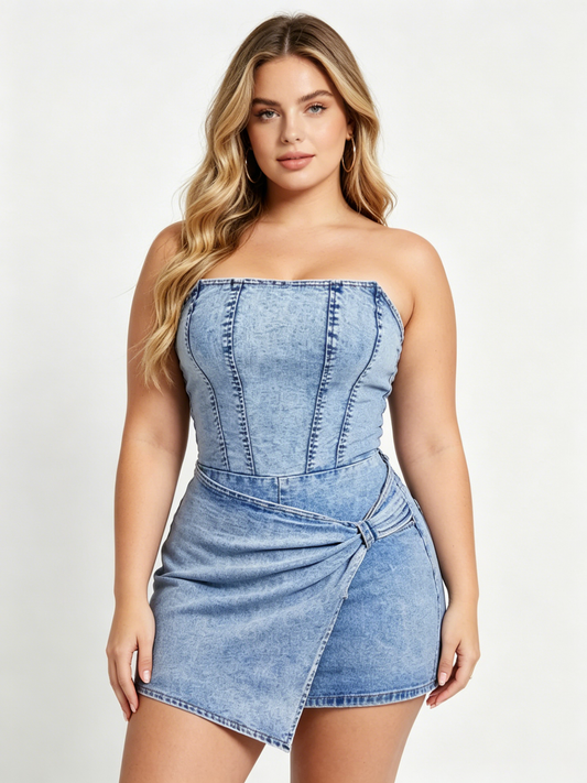 VVZ Women's Denim Strapless Romper