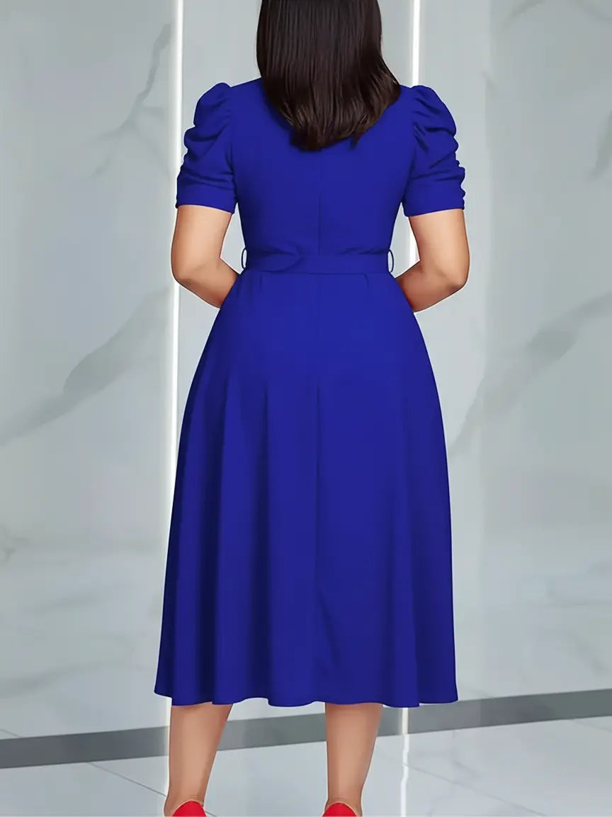 VVZ Women's Solid-Color Lace-Up V-Neck Dress