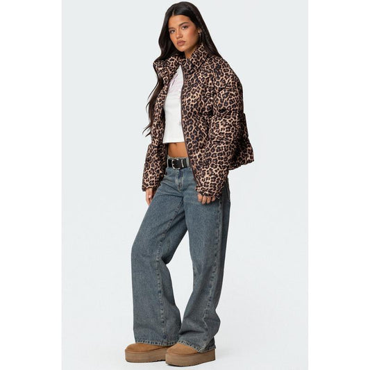 VVZ Leopard Print Stand Collar Cotton Jacket