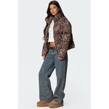VVZ Leopard Print Stand Collar Cotton Jacket
