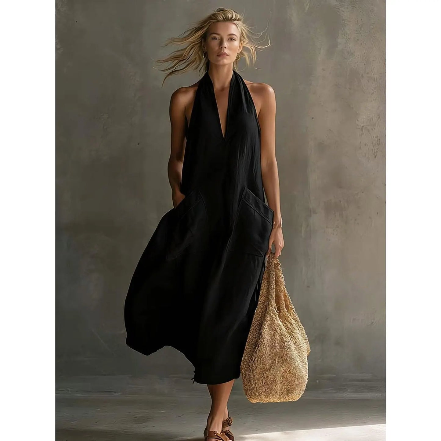 VVZ Women's Long Halter Dress