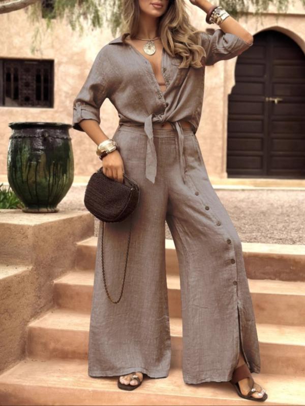 VVZ Women's Long Sleeve Loose Fit Shirt Set