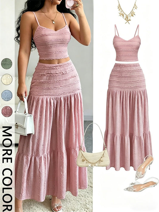VVZ Women's Sleeveless Lightweight Cropped Top and Skirt