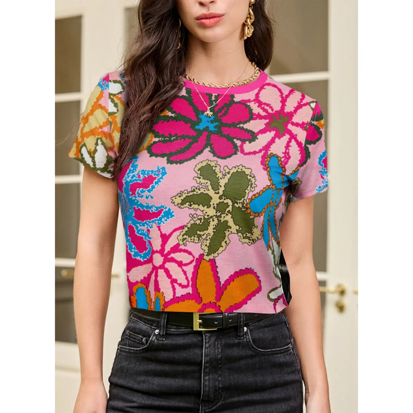 VVZ Women's Casual Printed T-Shirt Top