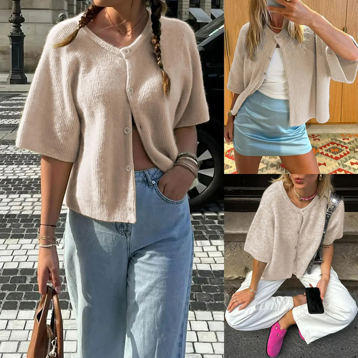 VVZ Women's Short-Sleeve Cardigan Sweater