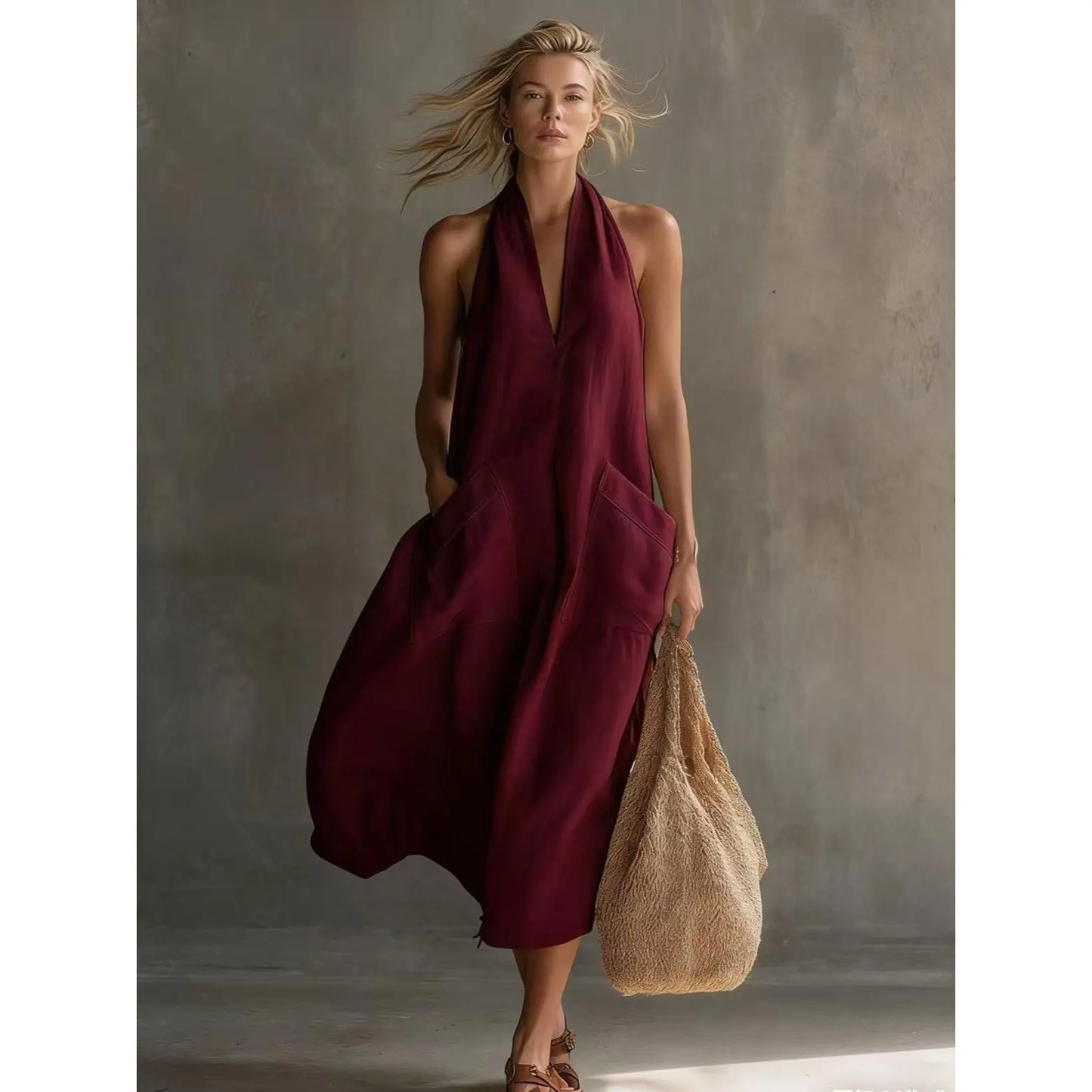 VVZ Women's Long Halter Dress