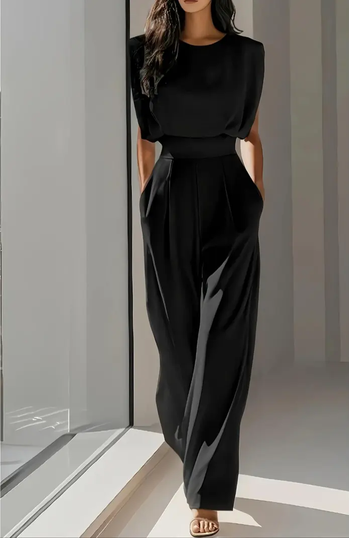 VVZ Women's Solid Split Hem Strapless Tube Top & High Waist Pants Set
