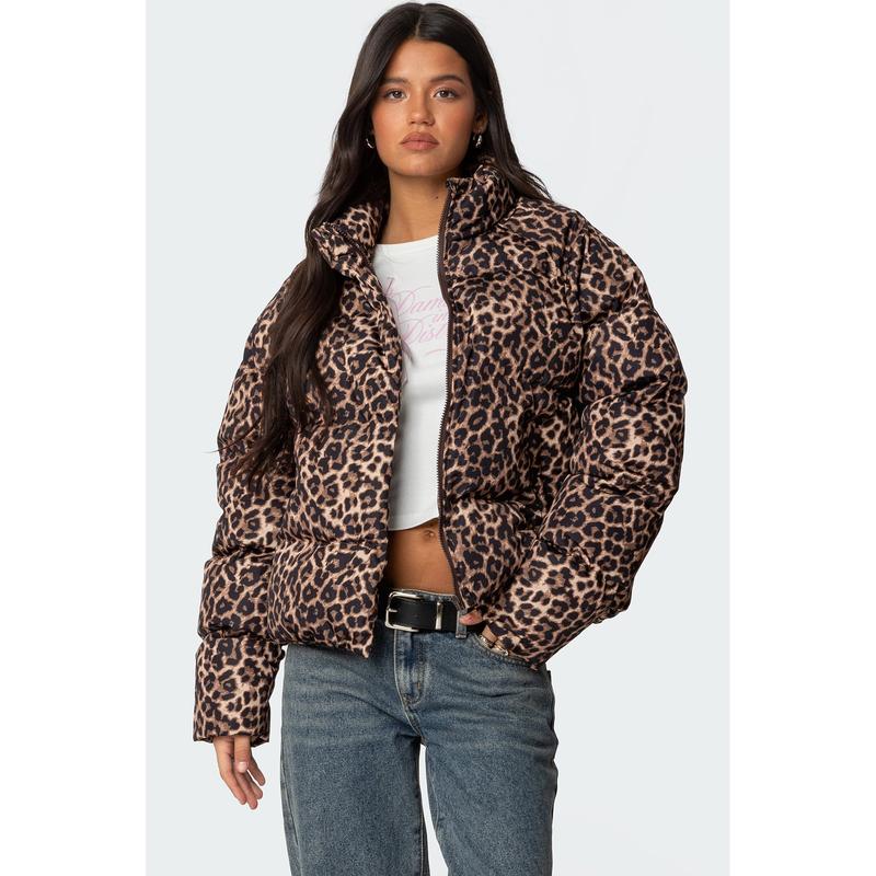 VVZ Leopard Print Stand Collar Cotton Jacket