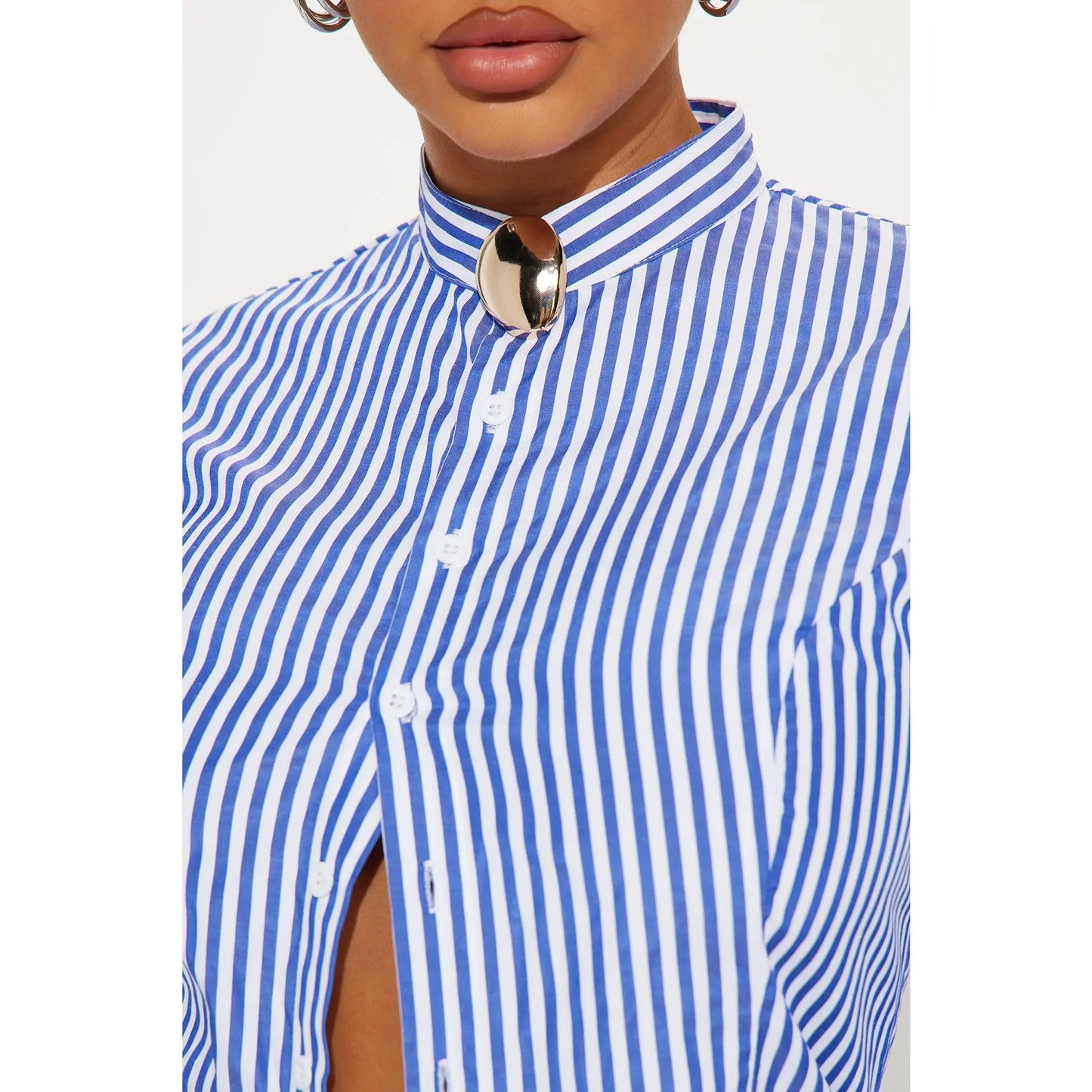 VVZ Elegant Striped Longline Cardigan Shirt & Casual Wide-Leg Trousers