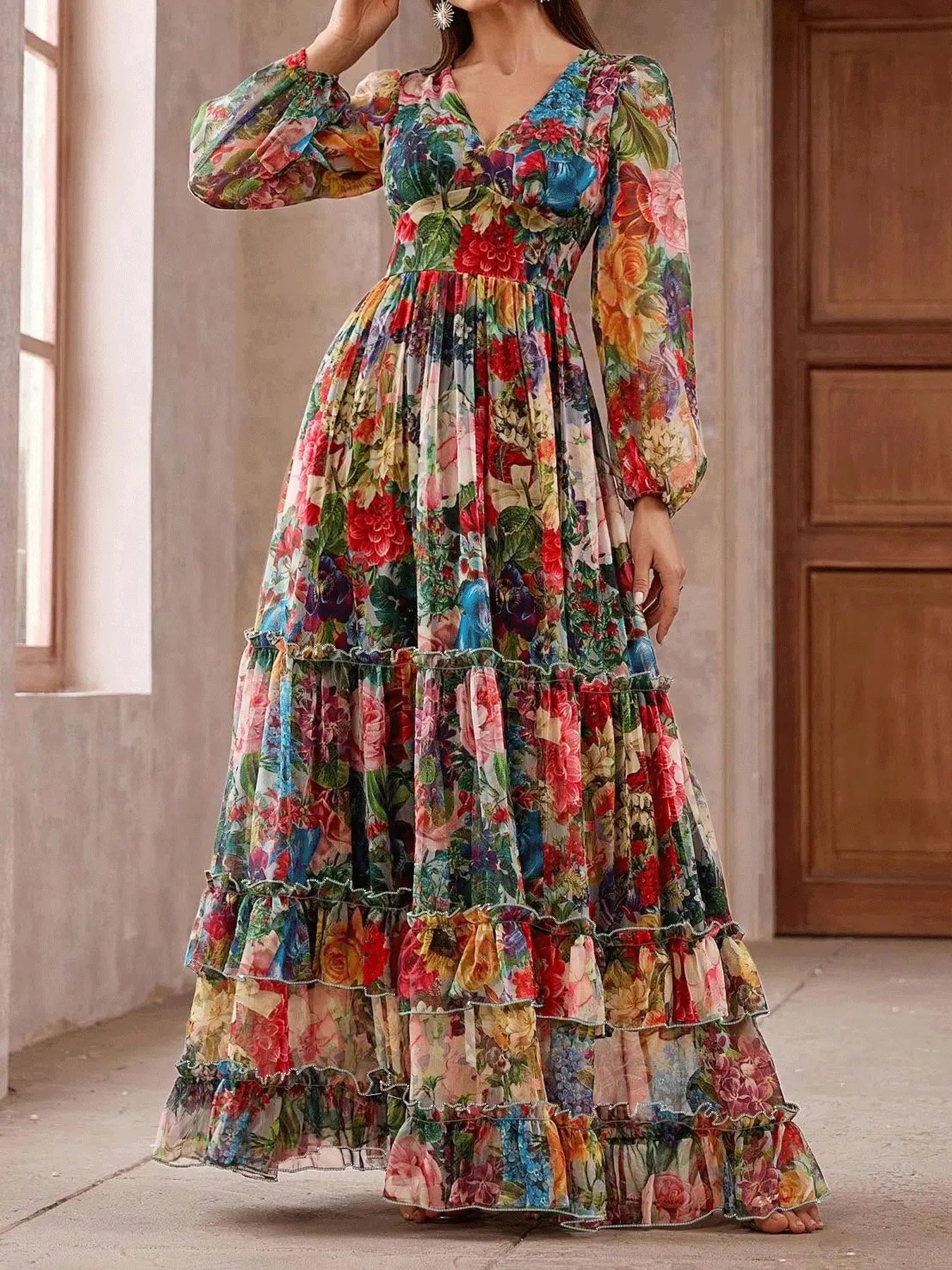 VVZ Women's Slim-Fit Chiffon Dress (Spring/Autumn Style)